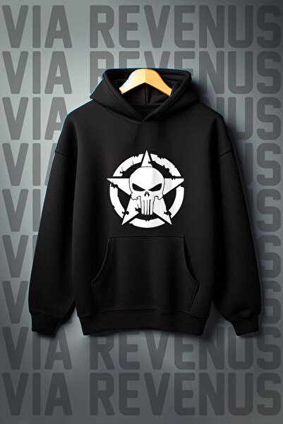 Vordevia Imprimat Punisher - Hanorac cu buzunar cangur cu tăiere largă