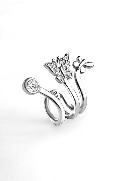 jelux silver Gümüş 925 Ayar Kelebek Model Zirkon Taşlı Kıkırdak Küpe