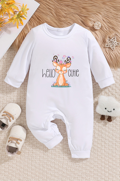 ADABEBEK Style Printed Hello Cute Baby Girl Jumpsuit - 22358