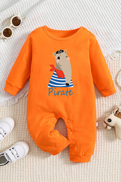 ADABEBEK New Season - Pirate Printed Baby Jumpsuit with Snaps at the Bottom 2...