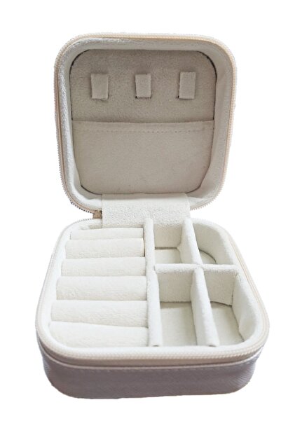 DR. SHOES صندوق منظم مجوهرات باللون الرمادي اللؤلؤي لإكسسوارات السفر - الإنتاج المحلي، 11x11x7 سم