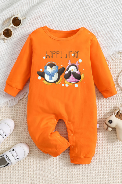 ADABEBEK رومبير أطفال قطن 100% مطبوع عليه Happy Winter - 22404