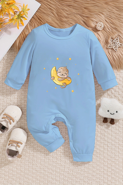 ADABEBEK Baby Monkey Patterned 100% Cotton Baby Onesie - 22384