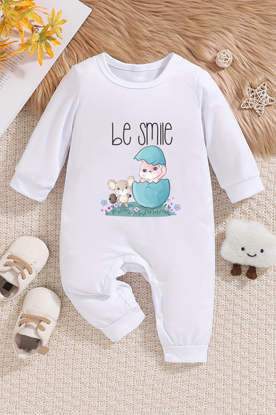 ADABEBEK Rabbit Printed Be Smile Baby Girl Jumpsuit - 22357
