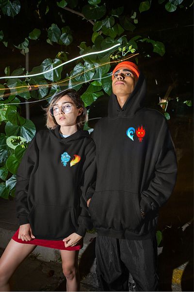 swOzz Fire and Water Printed Special Design 2 Pieces Lover Combination Couple Sweatshirts