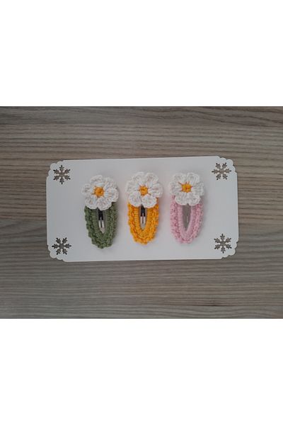 Accessories Cataramă pentru bebeluși și copii Daisy Figured - Set tricotat manual din 3 piese cu dispozitive de fixare