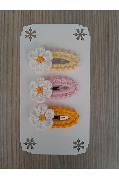 Accessories Cataramă pentru bebeluși și copii Daisy Figured - Set tricotat manual din 3 piese cu dispozitive de fixare