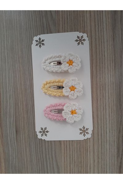 Accessories Бебешка и детска фигурка с маргаритка - комплект от 3 броя с копчета, плетени на ръка
