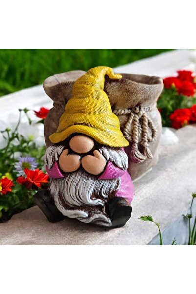Atölye Dekupaj Çuvallı Gnome Cüce Saksı