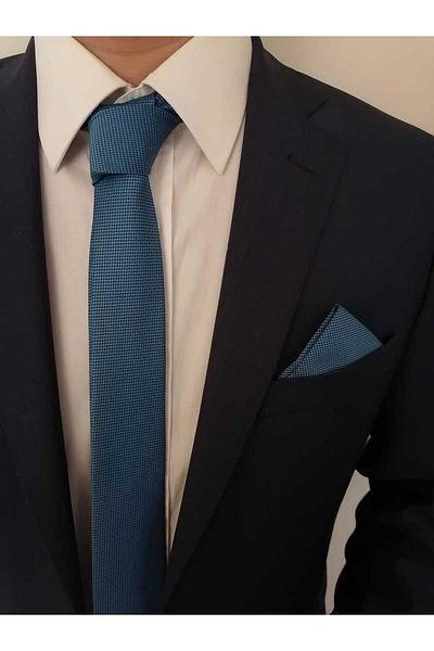 Kravatistan Dark Blue Tie Handkerchief Set - 5.5 Cm K015