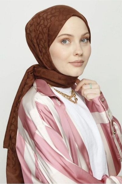 FRESCO SCARFS Καφέ Hijab Silky Cotton Jacquard - Σάλι με μοτίβο λουλουδιών