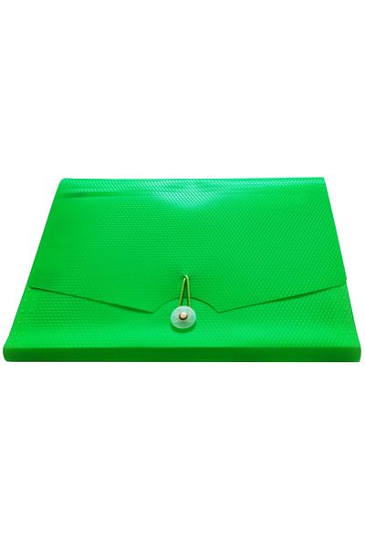 Modellino Green A4 Neon Colored Eyed Gusseted File - 12 Compartments and Pockets 35x25cm