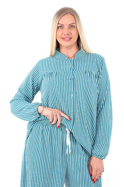 AfifeCOLLECTİON Comfortable Fit Striped Bottom Top Set Stylish Patterned Mother's Set with Trousers