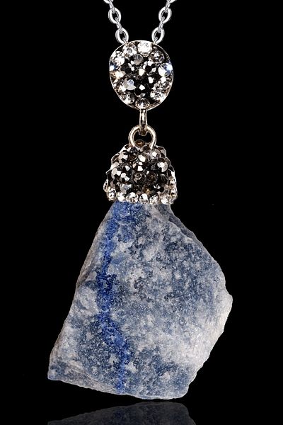 Tesbih Atölyesi Certified Angelite Necklace with Zircon Stone - Raw Engraved (Angel Stone)