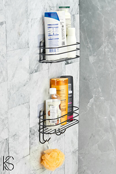 KILINÇ STORE Yapışkanlı Siyah 2Li Banyo Düzenleyici Şampuanlık Sabunluk Oval ...