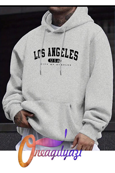 oneagılyazı سويت شيرت بغطاء للرأس مطبوع عليه لوس أنجلوس