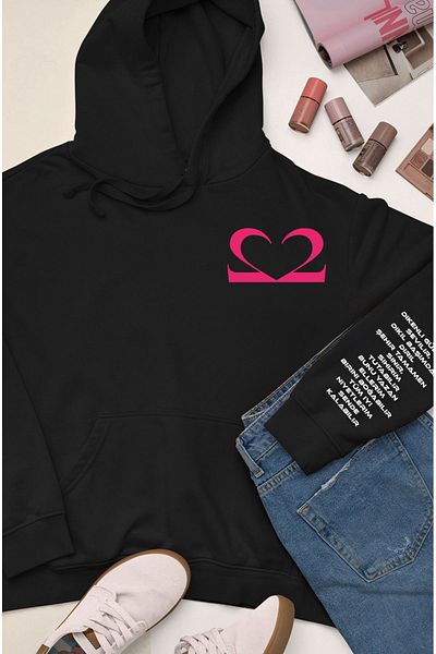 swOzz Motive Romantic Front and Back Printed Sleeve Detailed Cotton Oversize Unisex Black Sweatshirt