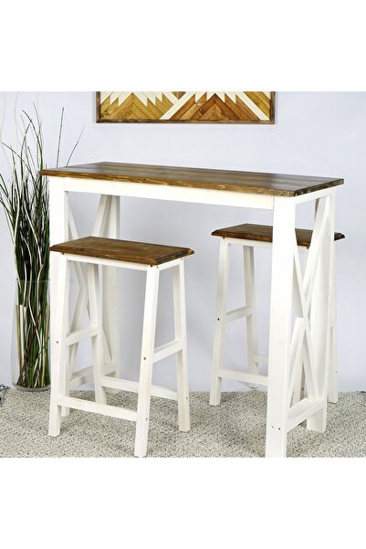 WOODENSA Bar Masası Çok Amaçlı Masa Mutfak Masası Takımı (CEVİZ-BEYAZ)
