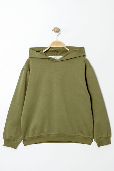 Smile Kids Khaki Boy's Hooded Basic Sweatshirt 5-13 Years - 3537-4