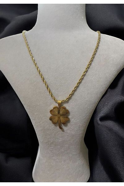 stainless steell Steel Clover Necklace - Women'S, Twist Chain Detail
