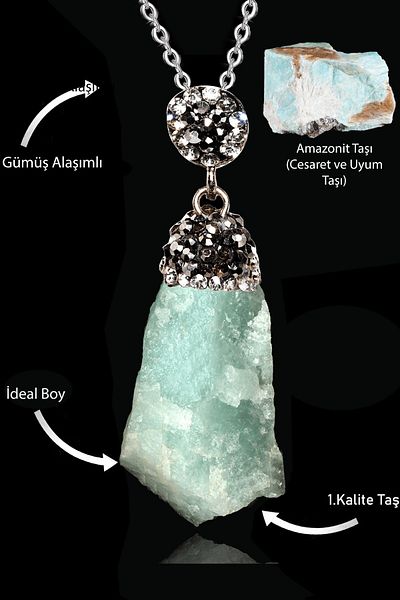 Tesbih Atölyesi Raw Unprocessed Zircon and Amazonite Stone Necklace - Certified