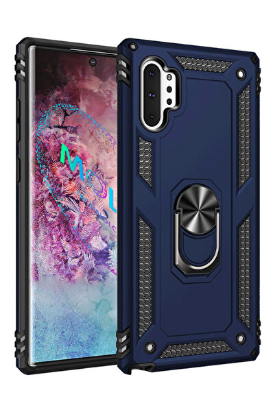 Molly Samsung Galaxy NOTE 10 PLUS İçin Lacivert Megatron Yüzüklü Tank Silikon...