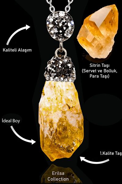 Tesbih Atölyesi Zircon Stone Citrine Necklace - Raw Unprocessed and Certified