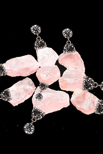 Tesbih Atölyesi Raw Embroidered Necklace with Pink Zircon and Quartz Stones
