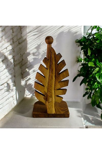 Kütük shop Дървена поставка за салфетки с шарка на листа - хартиена кърпа