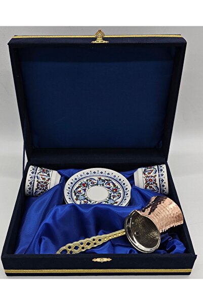 Ufuk 2li Topkapı Cezveli Lacivert Kadife Kutulu Porselen Fincan Takımı