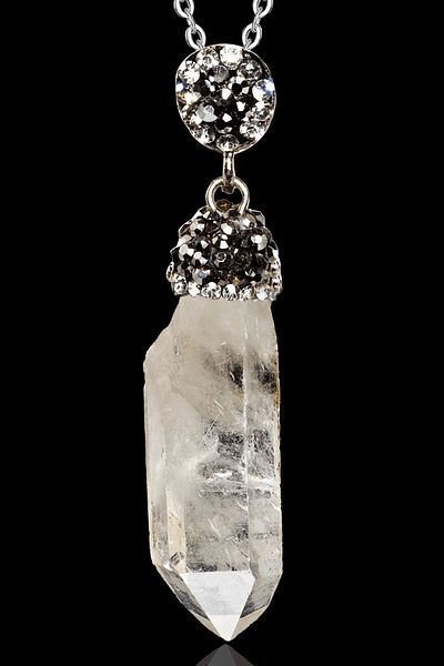 Tesbih Atölyesi Certified Raw Embroidered Crystal Quartz Necklace with Zircon Stone