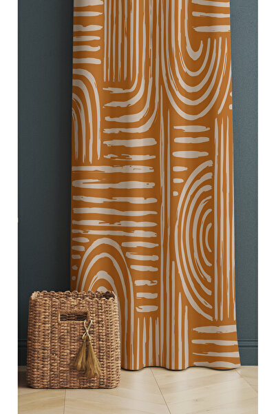 ALAMODECOR Iskandinav Model Rengi Geometrik Etnik Desenli Baskılı Fon Perde (...