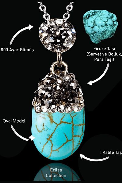 Tesbih Atölyesi Turquoise Oval Model Zircon Necklace - Certified and Turquoise Stone