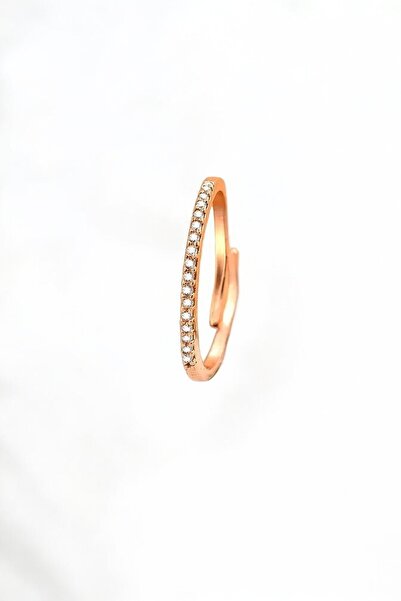 jelux silver Gümüş 925 Ayar Yarım Tur Zirkon Taşlı Rose Ayarlanabilir Yüzük