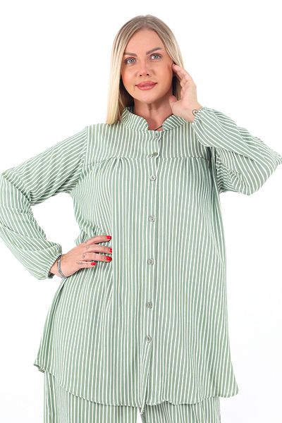 AfifeCOLLECTİON Comfortable Fit Striped Bottom Top Set Stylish Patterned Mother's Set with Trousers
