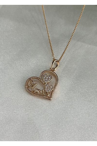 XUPING JEWELRY Steel Necklace with Mom's Writing Heart