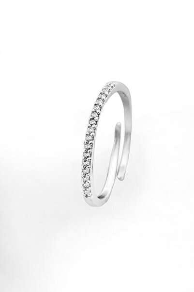 jelux silver Gümüş 925 Ayar Yarım Tur Zirkon Taşlı Ayarlanabilir Yüzük