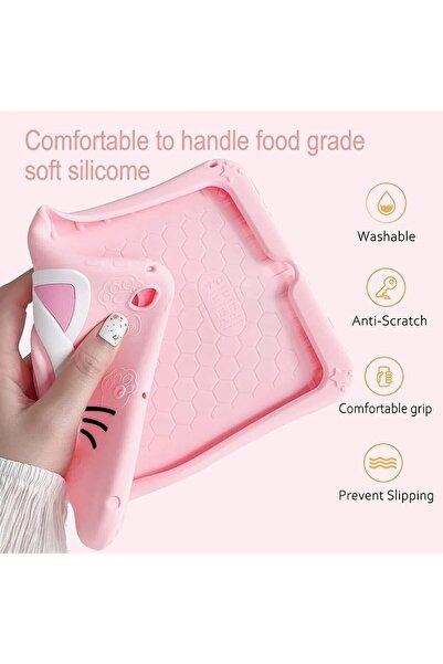 TEKNETSTORE Samsung Galaxy Tab A9 8.7 (2023) Sm-x110 Compatible Cat Kids Case with Strap Stand Fun