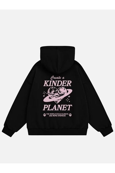Mad&Calf Дамски поларен суичър с качулка с принт на Kinder Planet