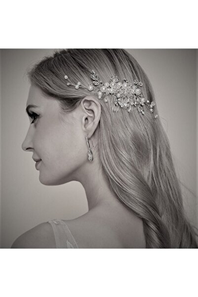 MyElle Tasarım (G)ıncili, Kristal Taş Detaylı Zarif Saç Aksesuarı. Gümüş Renk...