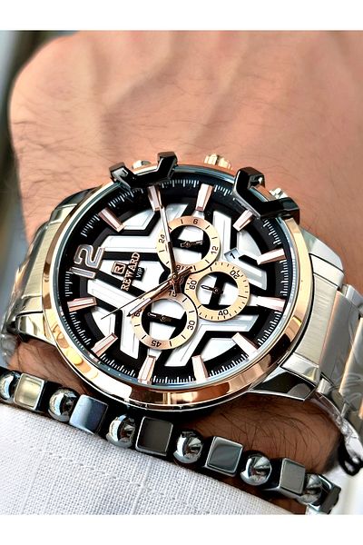 Reward Men's Silver Colored Large Case Steel Cord Wrist Watch + Bracelet