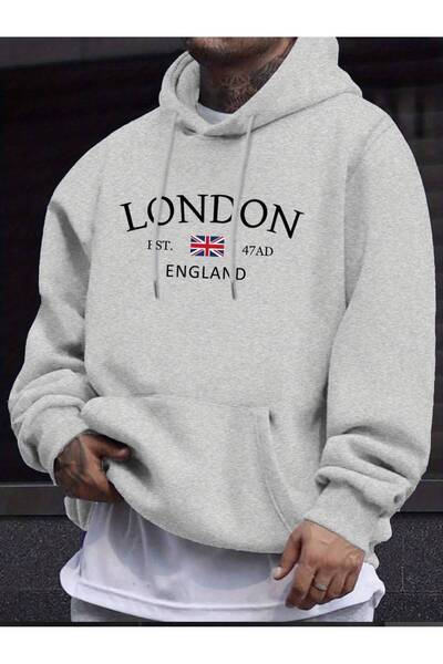 Elvino لندن إنجلترا مطبوعة - سويت شيرت بقلنسوة كبير الحجم للجنسين