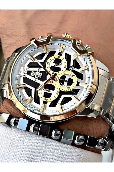 Reward Men's Silver Colored Large Case Steel Cord Wrist Watch + Bracelet