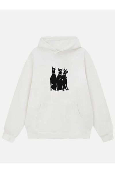 Mad&Calf Унисекс суитшърт с качулка и полар с щампа на доберман