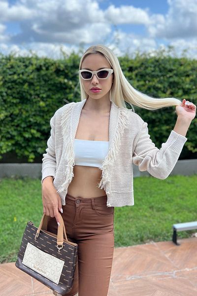 For Angels Beige Cardigan - Fringed Design