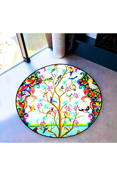 Rugs Modern Halı Mira Round Multicolored Branches and Flowers Patterned Parro...