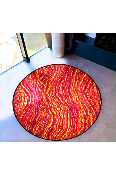 Rugs Modern Halı Mira Round Yellow Pink Orange Colored Patterned Woven Base D...
