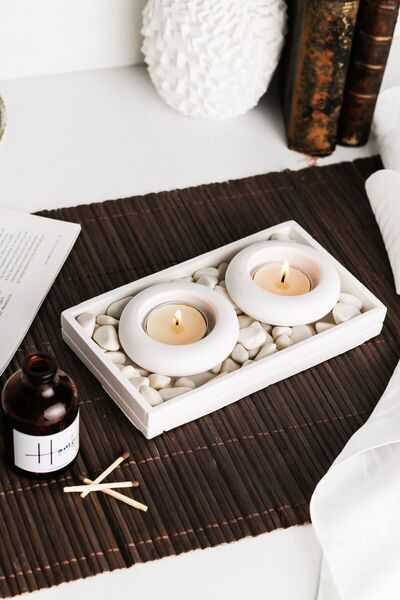 LALEZEN HOME El Yapımı TAŞLI 2'li Beton Mumluk Tealightlık (Mumlar Dahildir)