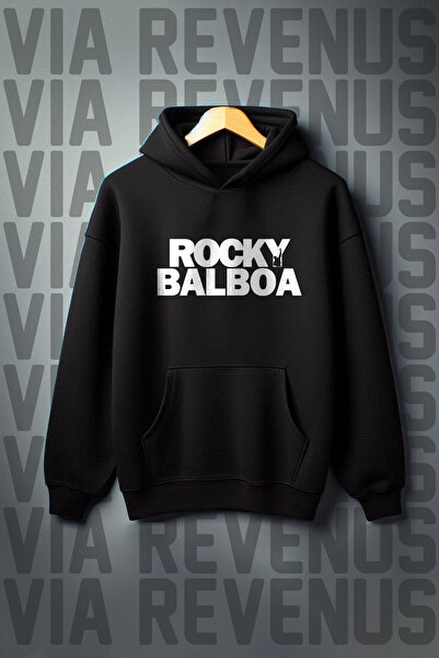 Vordevia Imprimat Rocky Balboa - Hanorac spațios cu glugă cu buzunar cangur c...