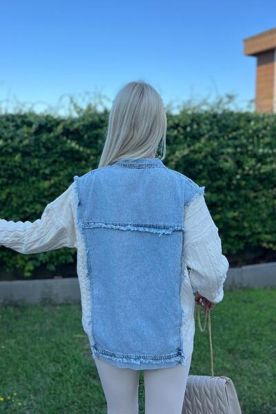 For Angels Beige Denim Jacket - Sleeve and Side Hair Braided